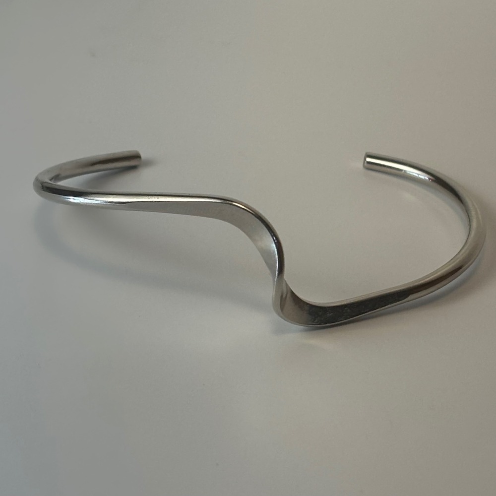 Vintage Wave Cuff Bracelet Silver Minimalist 90s Boho Chic Statement Jewelry